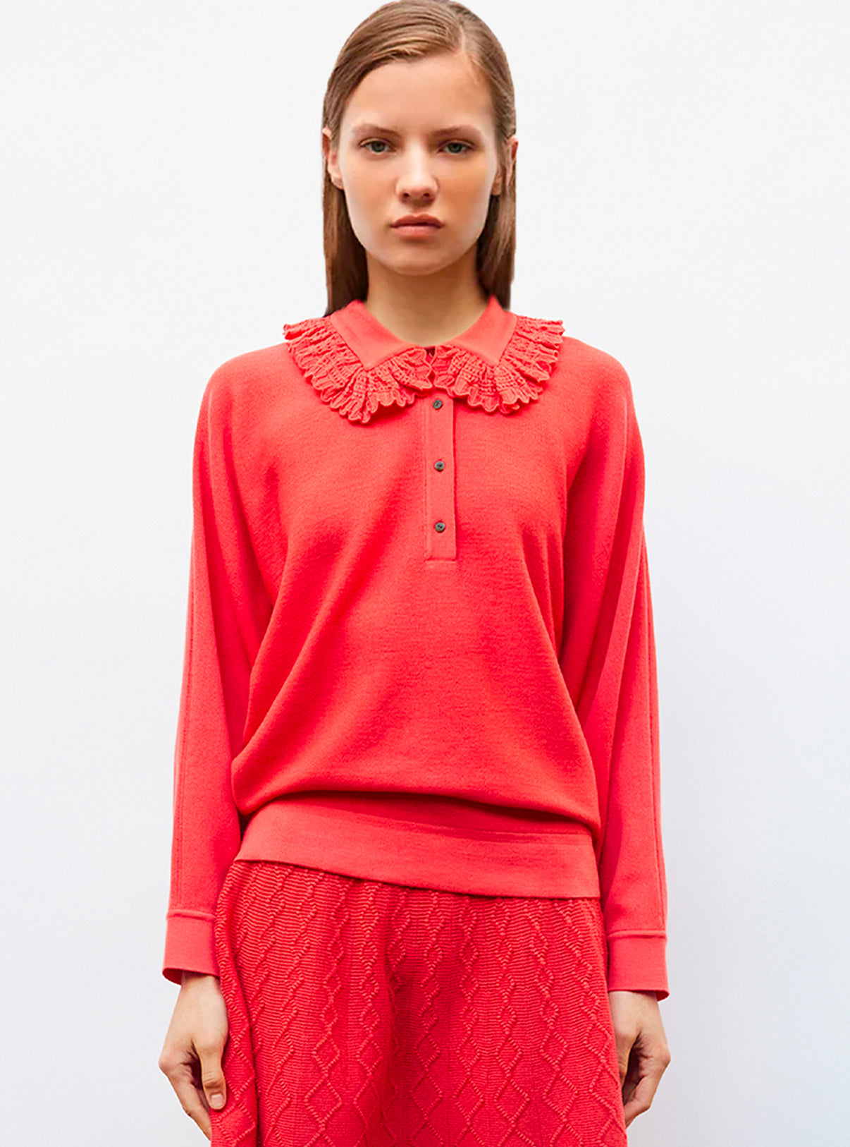 Top ample à col dentelle Coquelicot - Vêtement en maille de luxe Molli