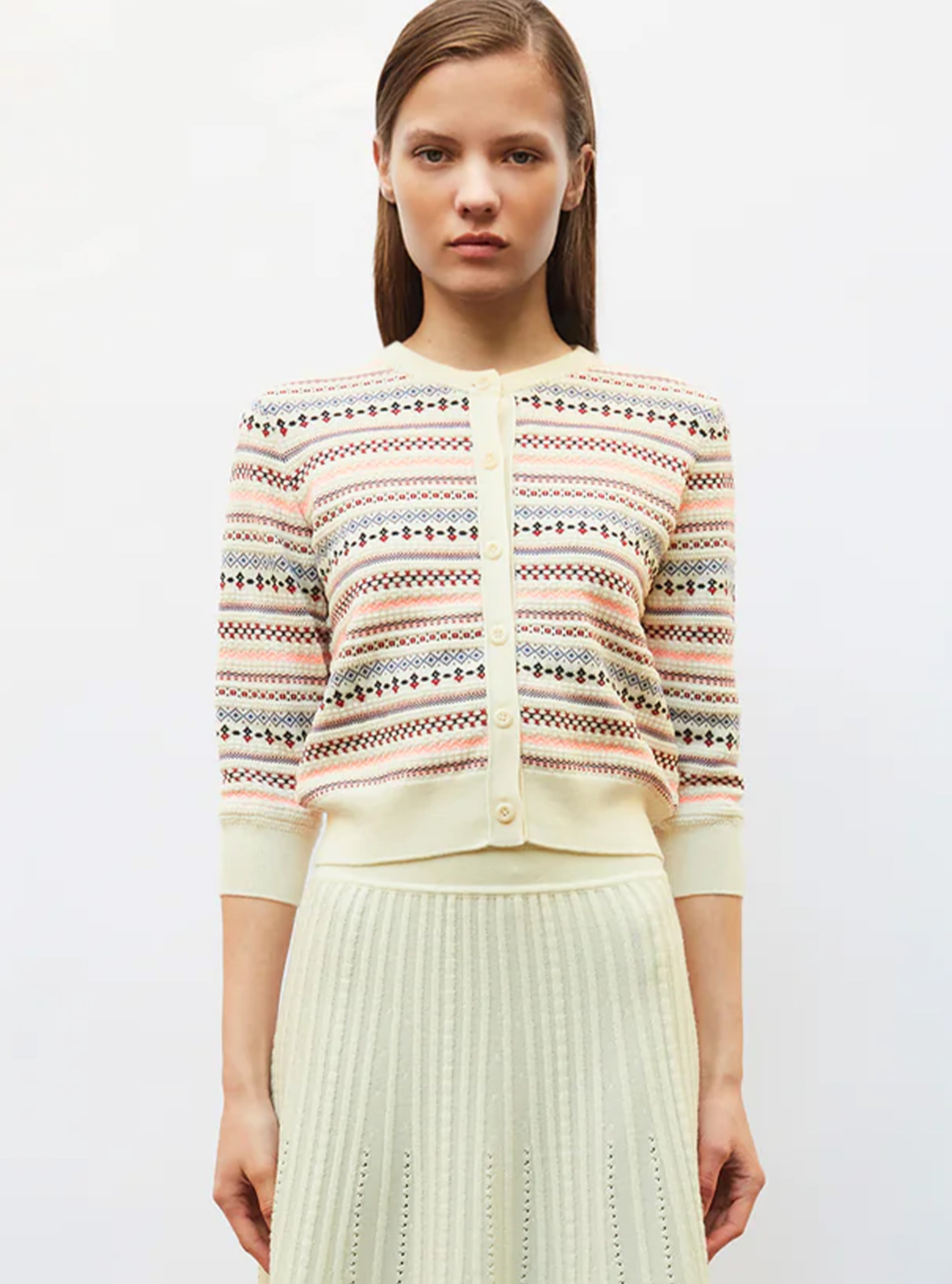 Cardigan motifs mini fair isle Naturel Multi - Vêtement en maille de luxe Molli