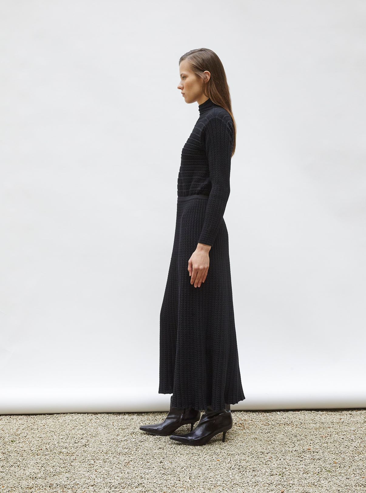 Robe de luxe femme - Robe maxi maille plissée Noir profond