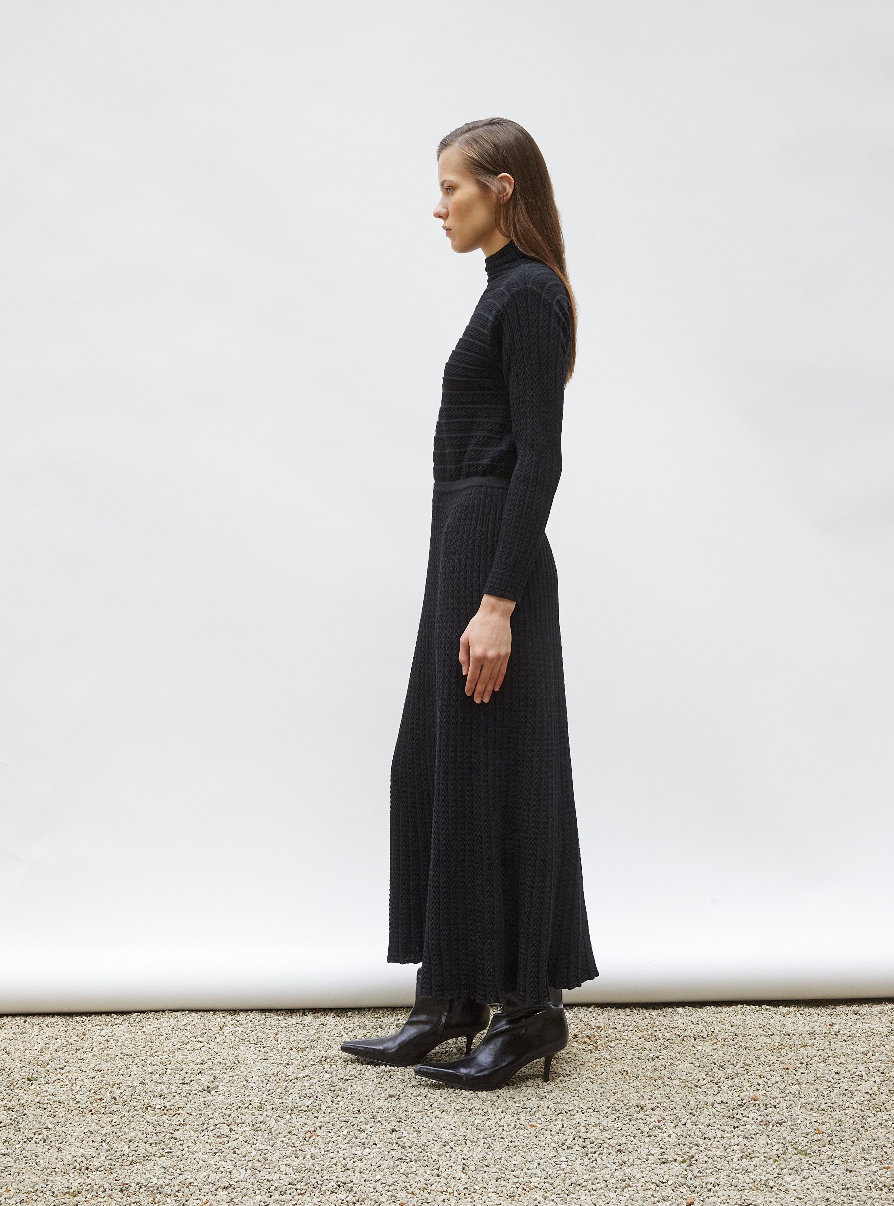 Robe de luxe femme - Robe maxi maille plissée Noir profond
