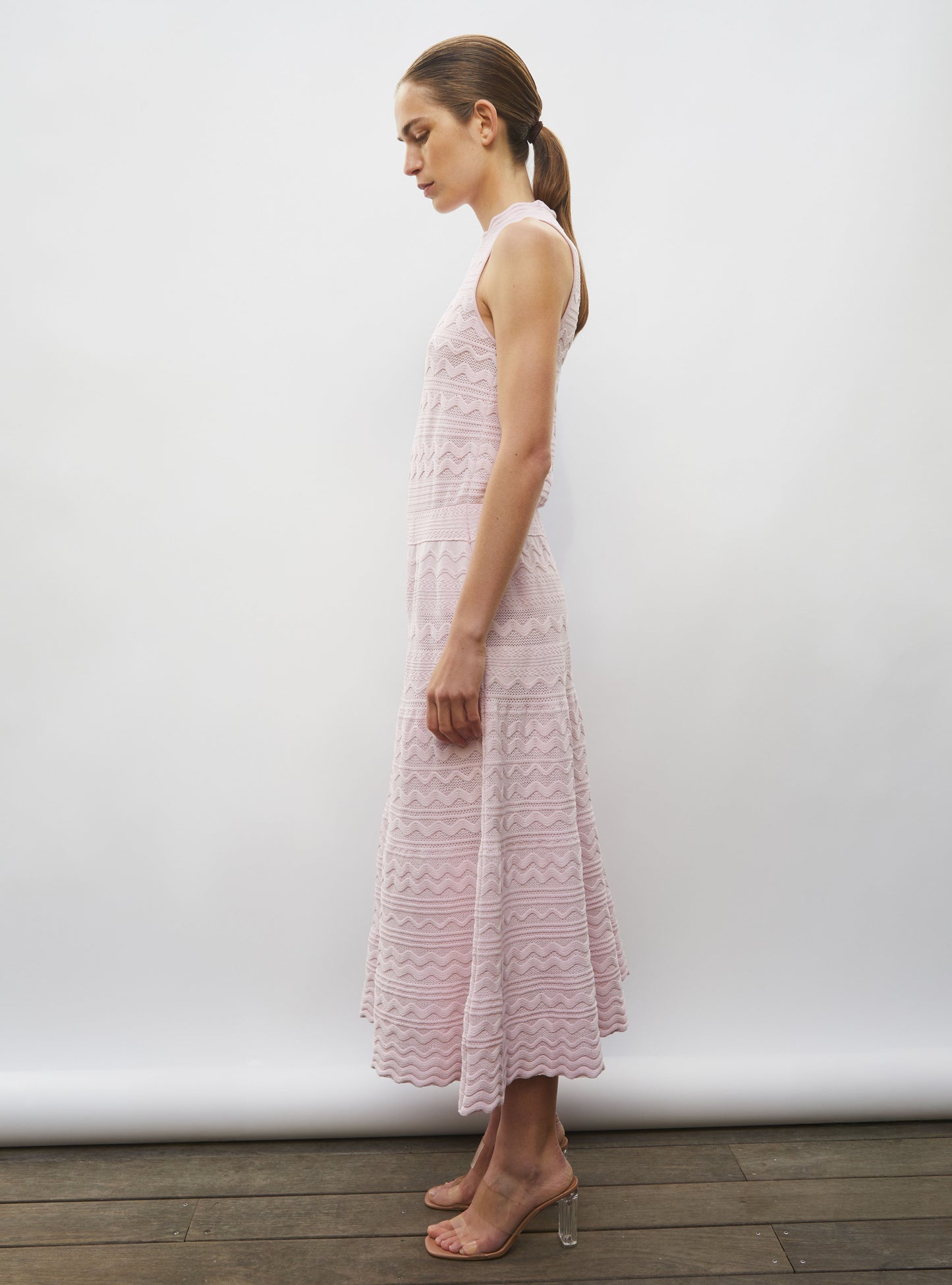 robe longue maille croquet rose doux - robe de luxe