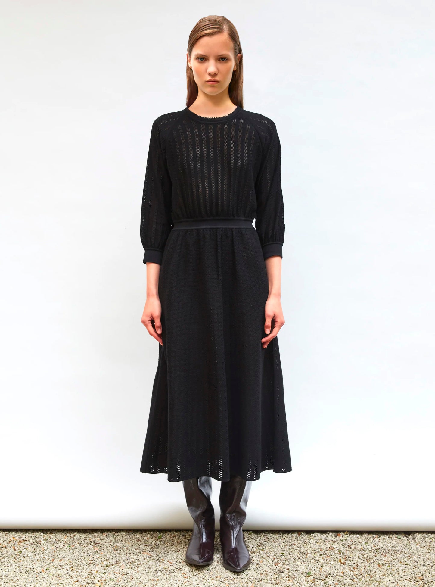 Robe légère maille pointelle Noir Profond - Vêtement en maille de luxe Molli