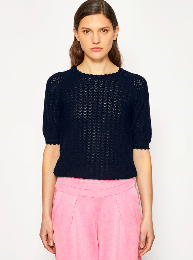 elbow-length-sleeved top in a pointelle knit - Image principale