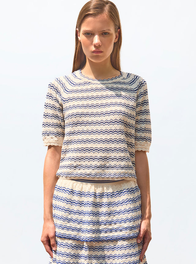 elbow-length-sleeved top in a pointelle knit - Image principale