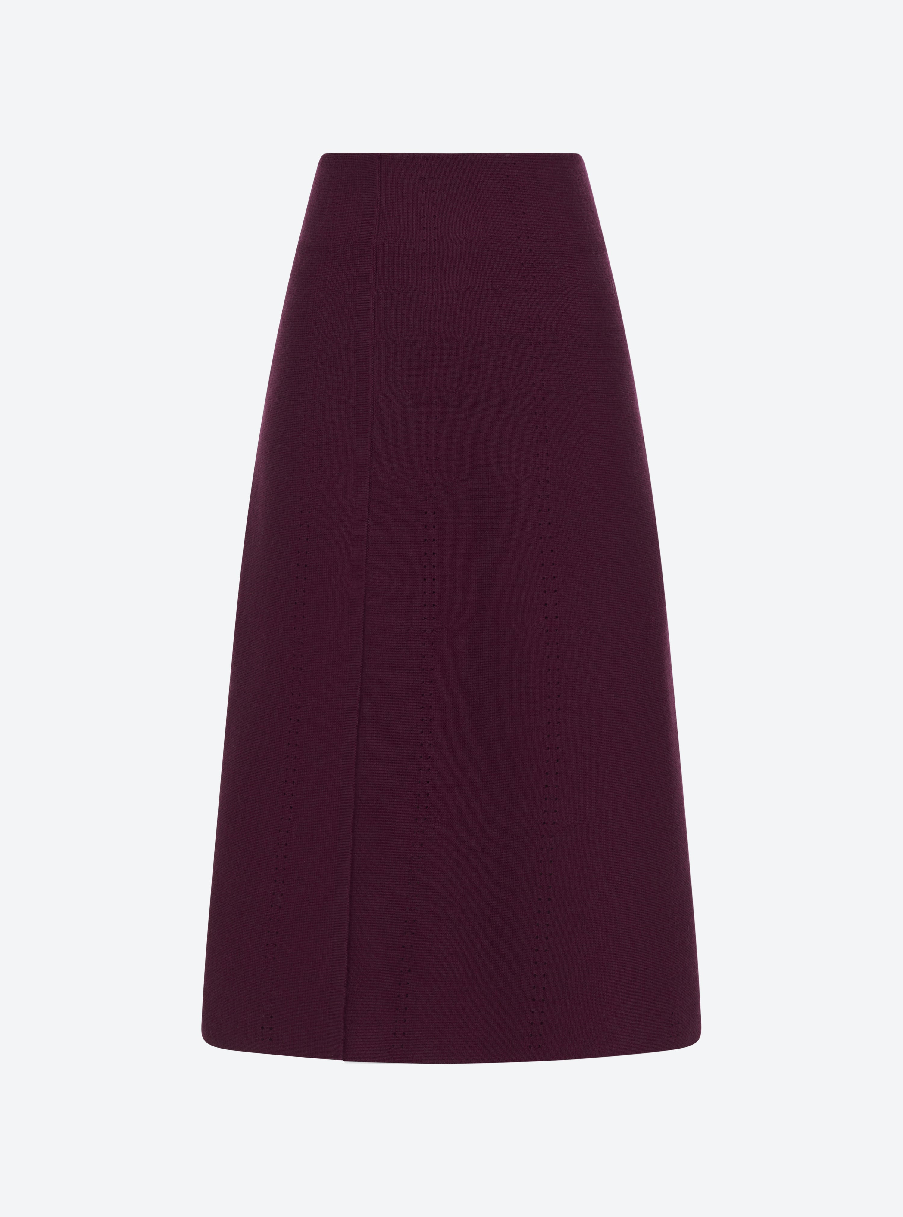 Jupe mi-longue maille fendue prune - Vêtement de luxe femme