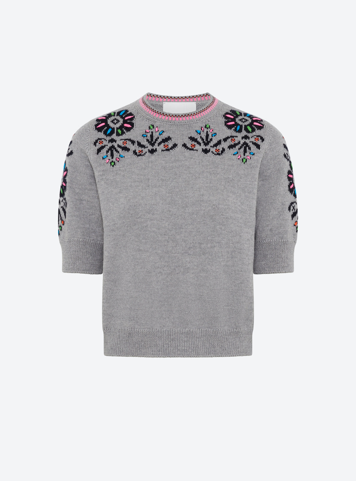 Top maille florale brodé main Gris moyen Nuit - Molli