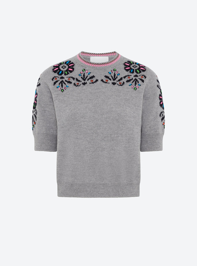 top maille florale brodé main - Image principale