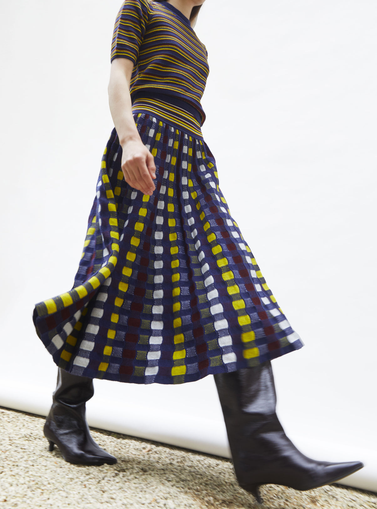 Jupe de luxe femme - Jupe délicate maille ondulée indigo-multi