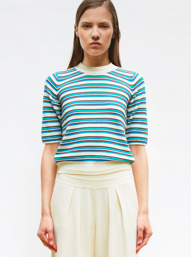 fine knit top with colorful stripes - Image principale