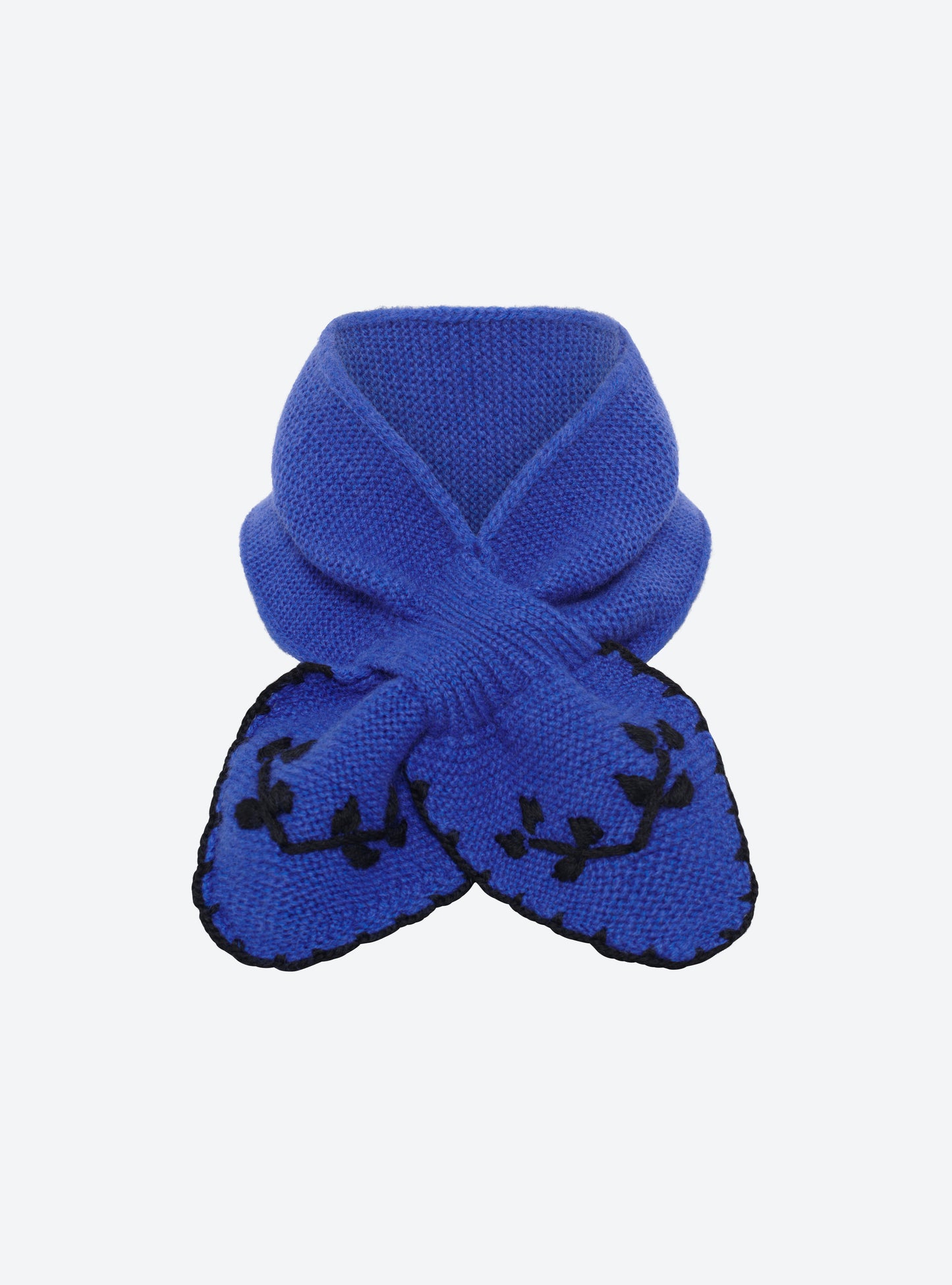 Tour de cou brodé main bleu outremer-noir profond - Vêtement de luxe femme