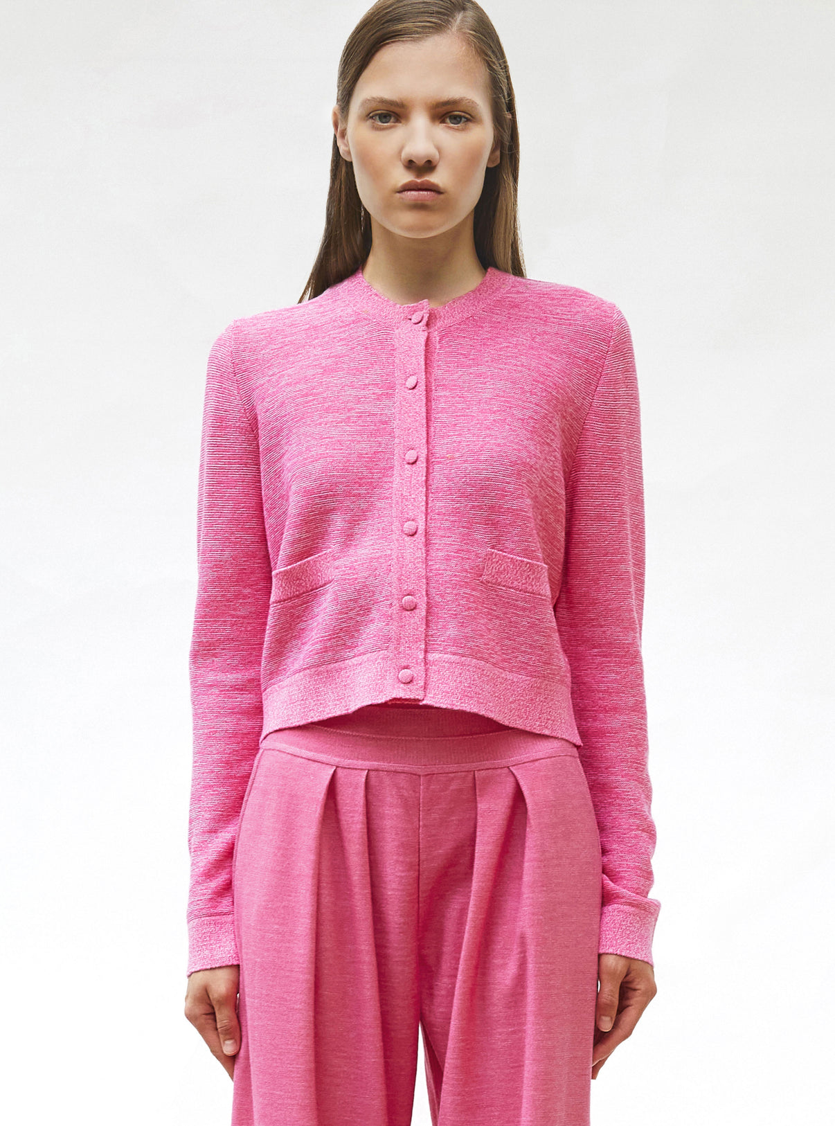 Cardigan maille point mousse rose mouliné - Vêtement en maille de luxe Molli