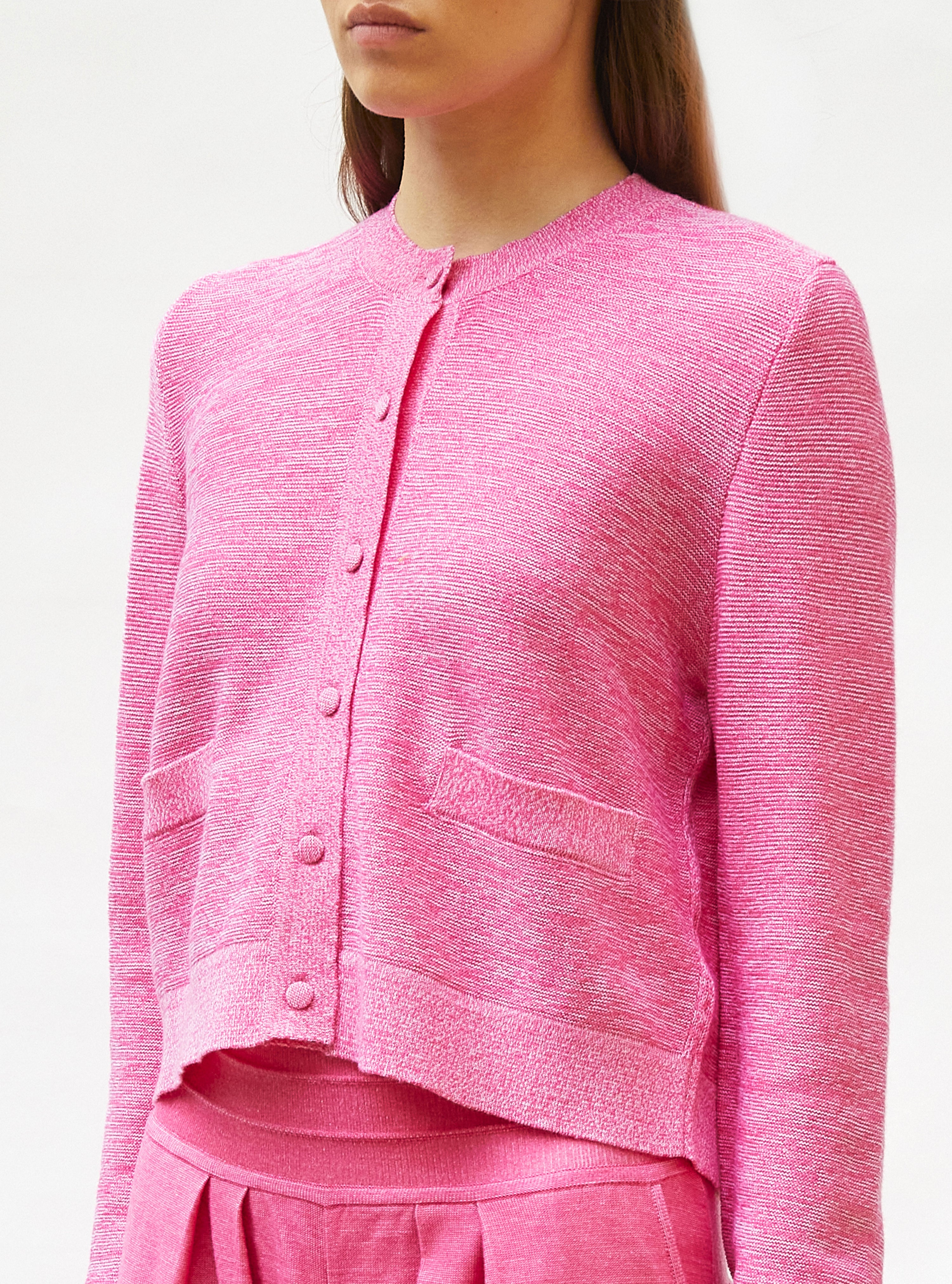 Cardigan maille point mousse rose mouliné - Cardigan de luxe