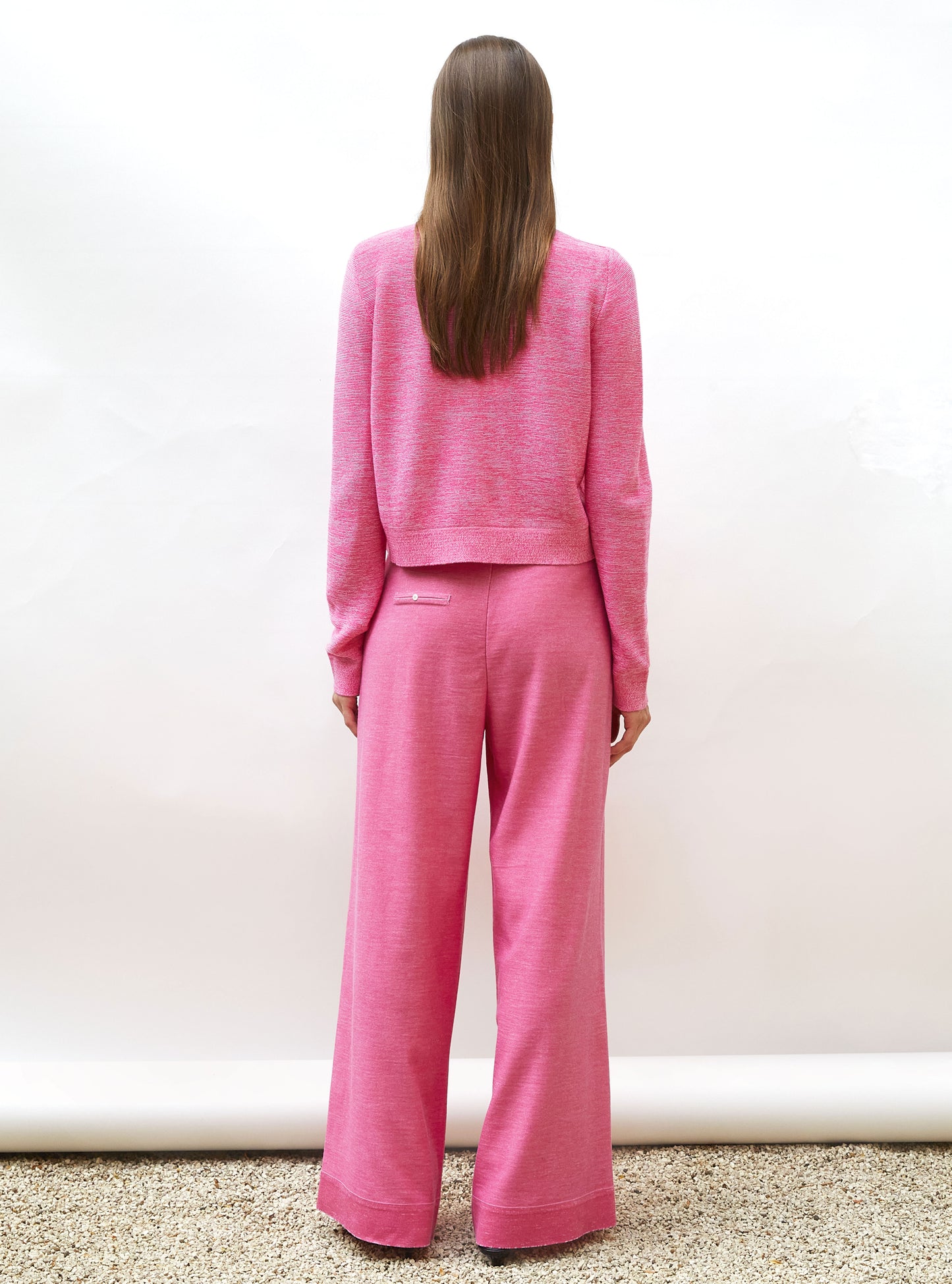 Cardigan maille point mousse rose mouliné - Vêtement de luxe femme