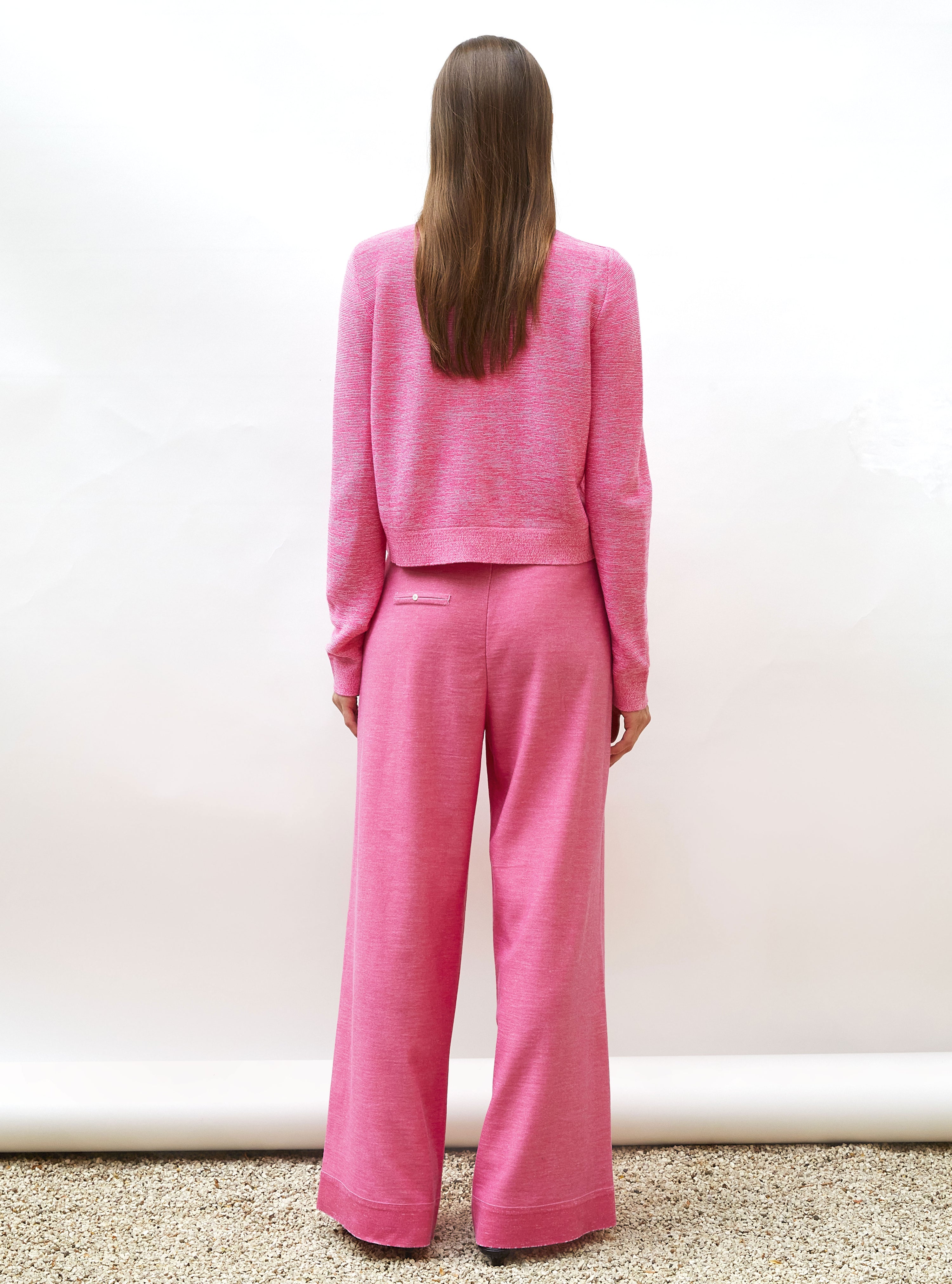 Cardigan maille point mousse rose mouliné - Vêtement de luxe femme