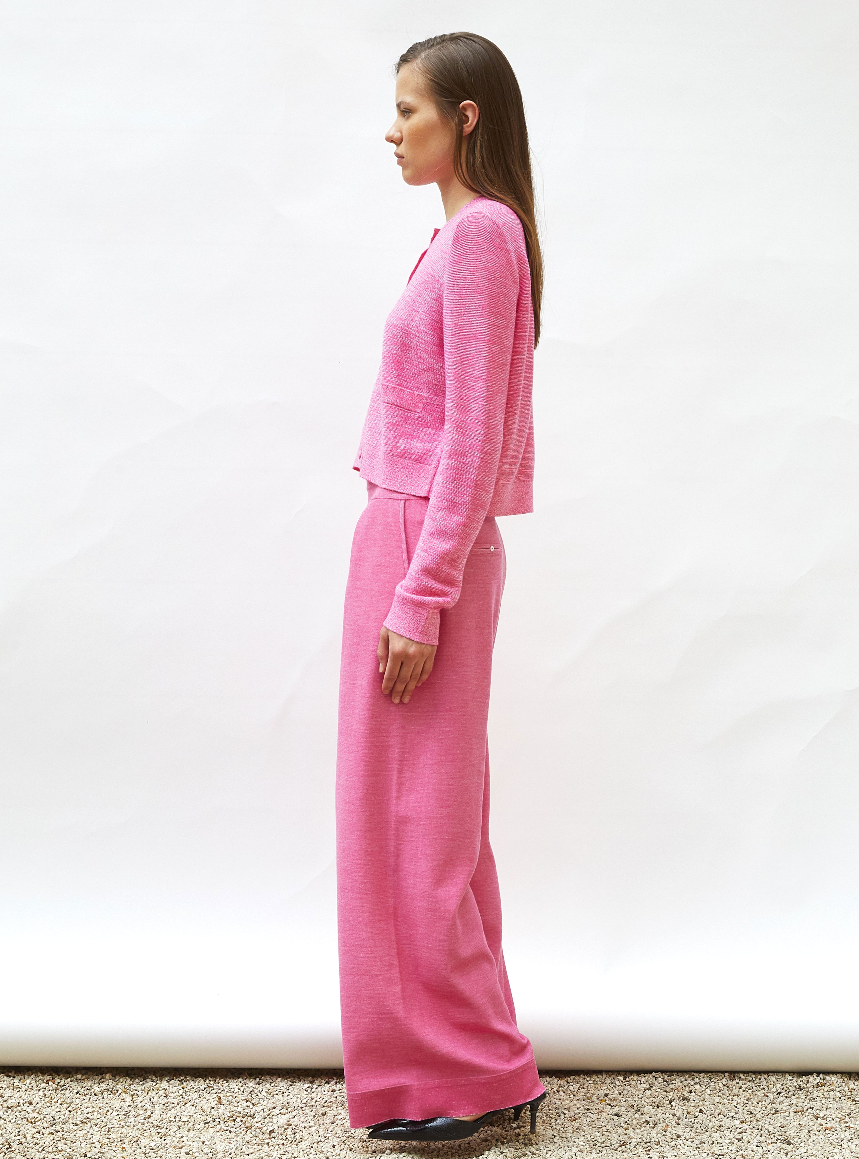 Cardigan maille point mousse rose mouliné - Cardigan de luxe