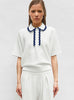 Top ample maille col croquet naturel milk-bleu faience - Vêtement en maille de luxe Molli