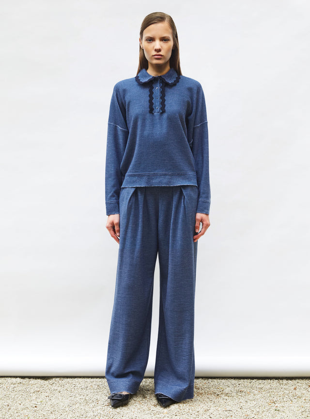 knit shirt rick-rack edged collar - Image principale