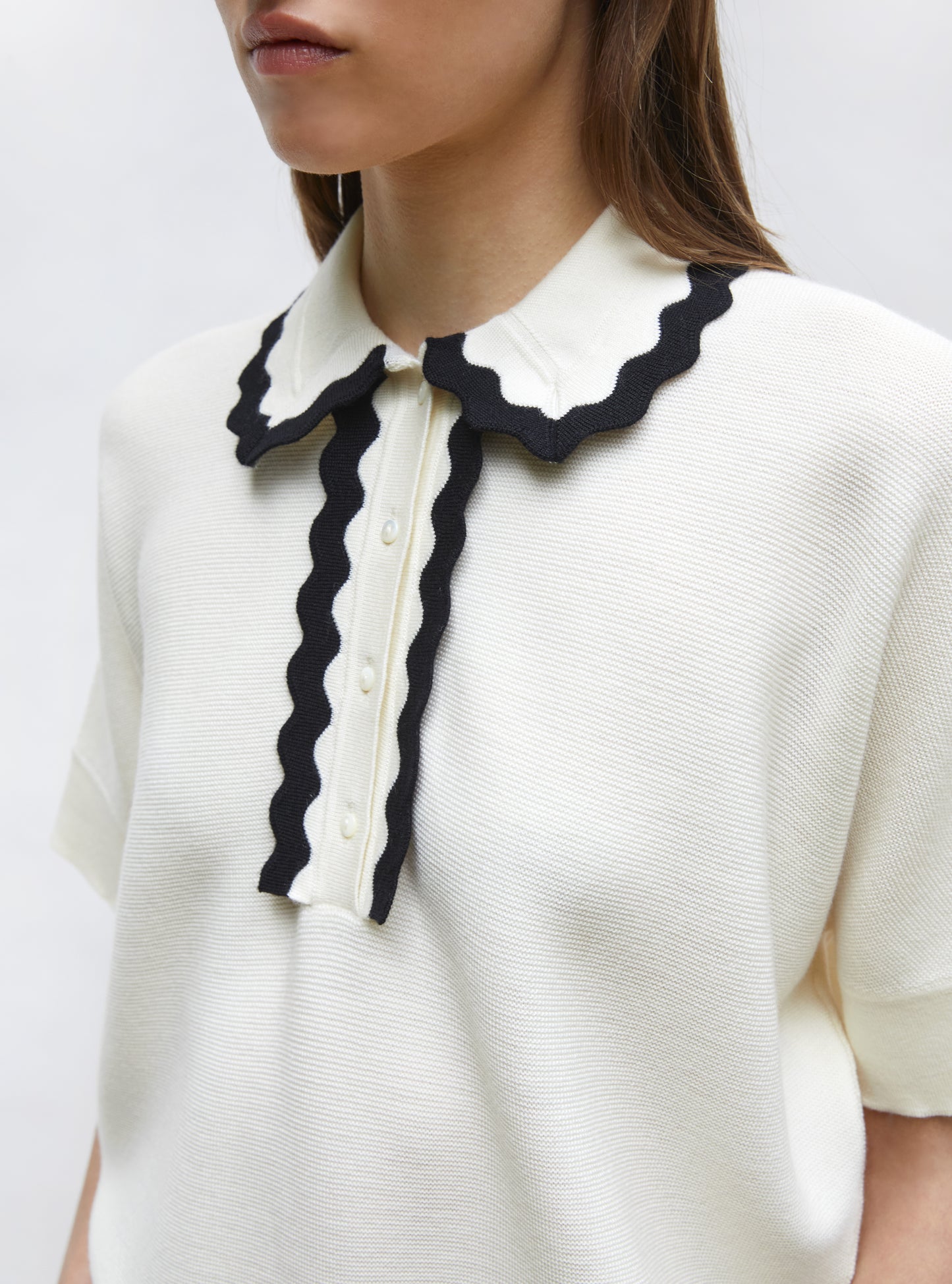 Top en maille de luxe Molli - Top ample maille col croquet naturel noir-profond