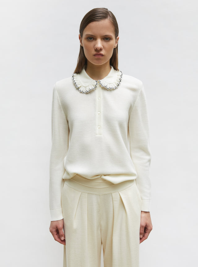 knit shirt with ruffled collar - Image principale