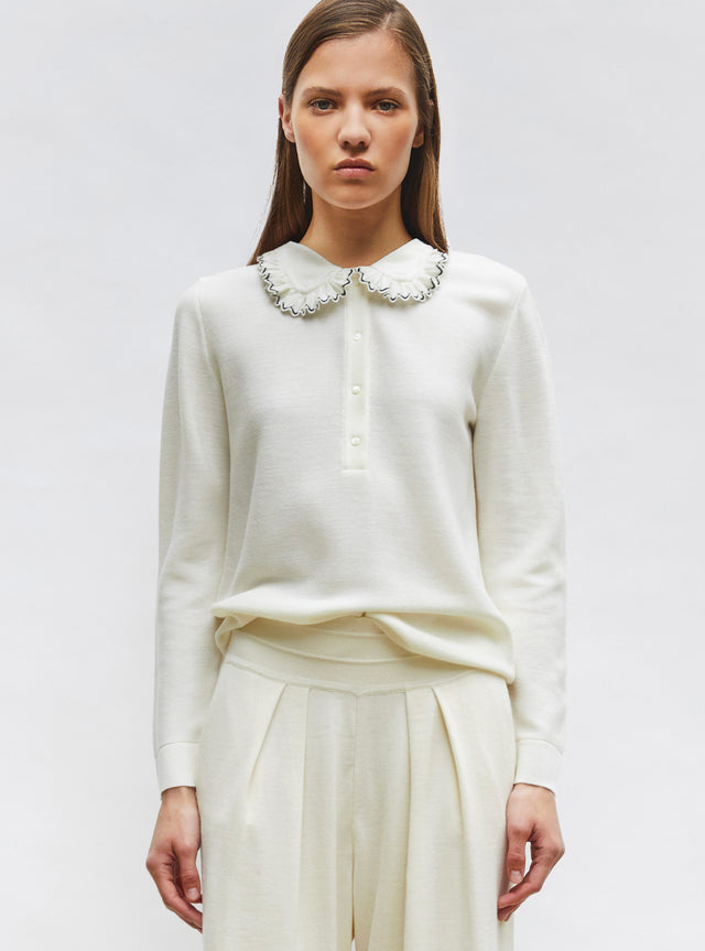 knit shirt with ruffled collar - Image principale