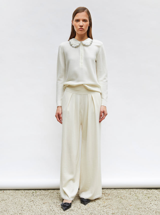 knit shirt with ruffled collar - Image principale