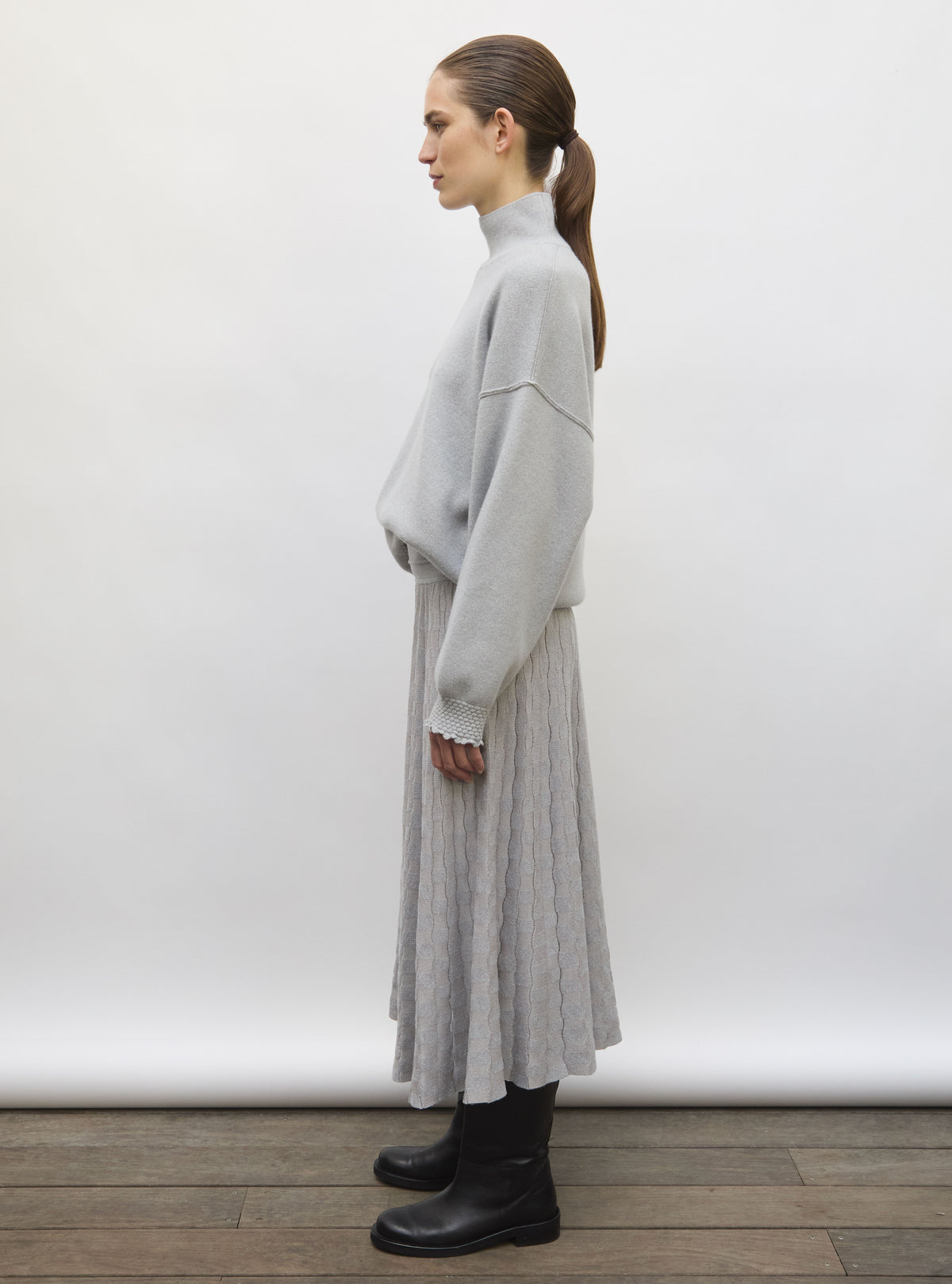 Jupe délicate maille ondulée gris chiné clair - Jupe de luxe