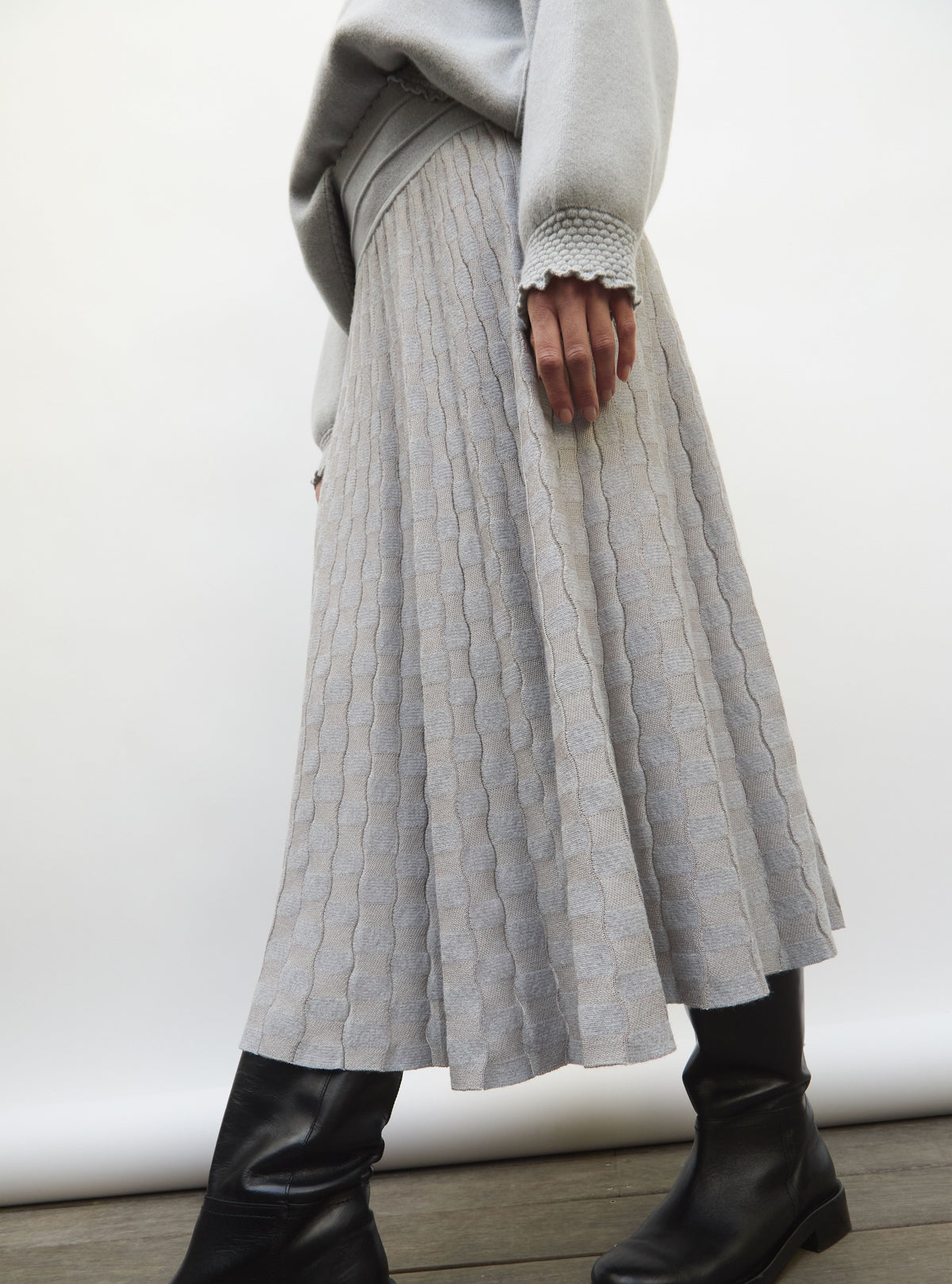 Jupe délicate maille ondulée gris chiné clair - Molli