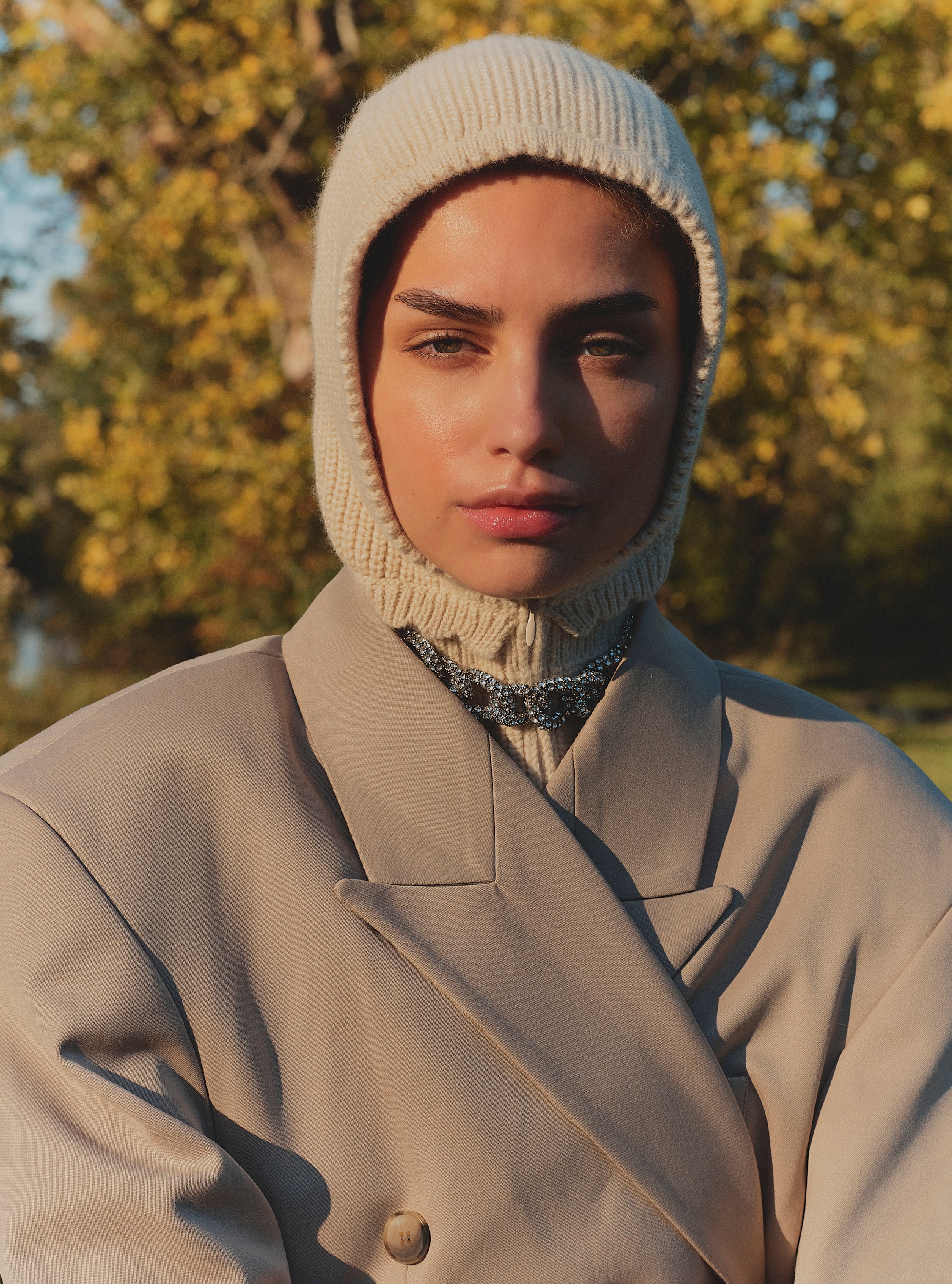 Zippered rib-knit balaclava dune | Molli