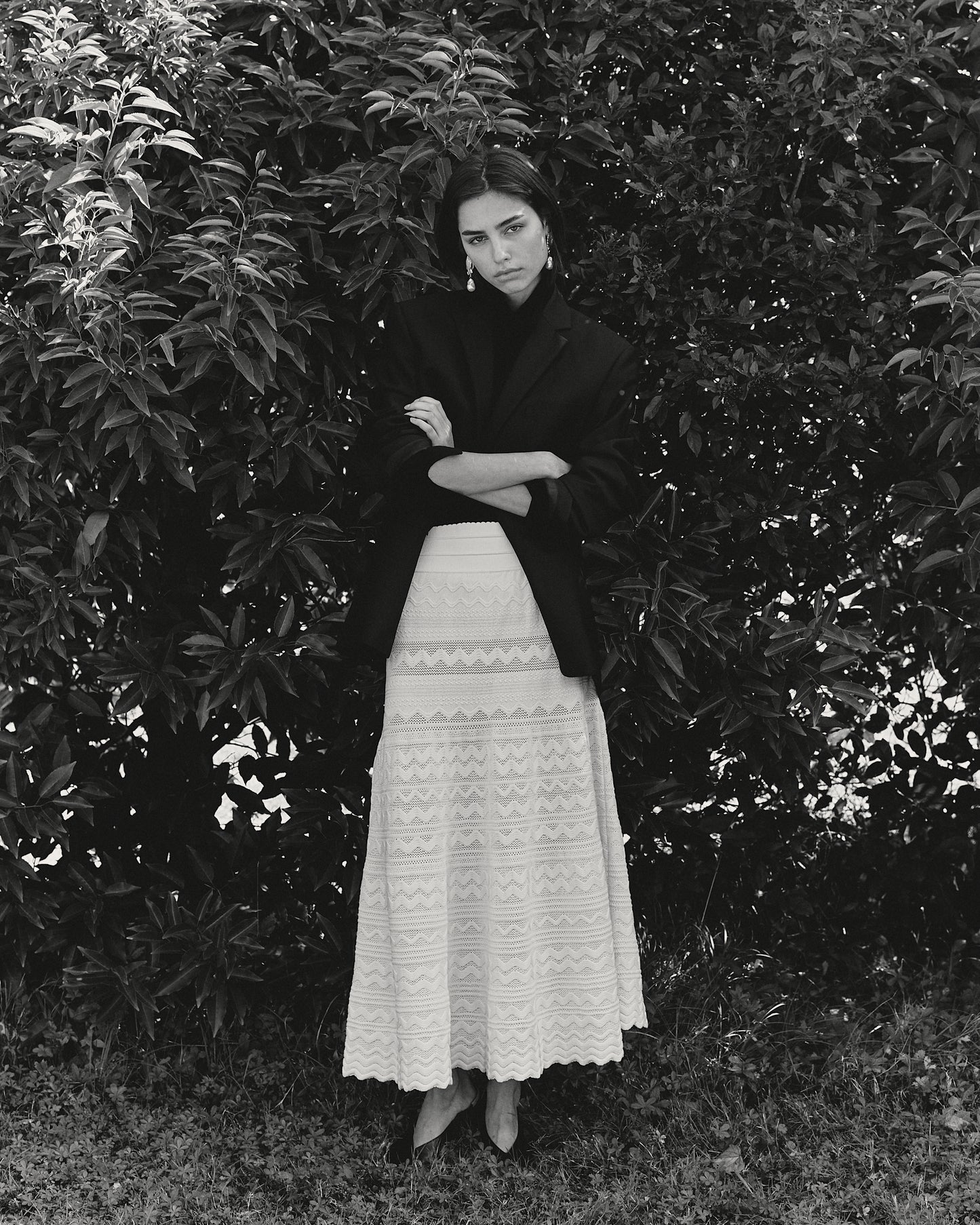 Jupe longue maille croquet Naturel - Vêtement de luxe femme