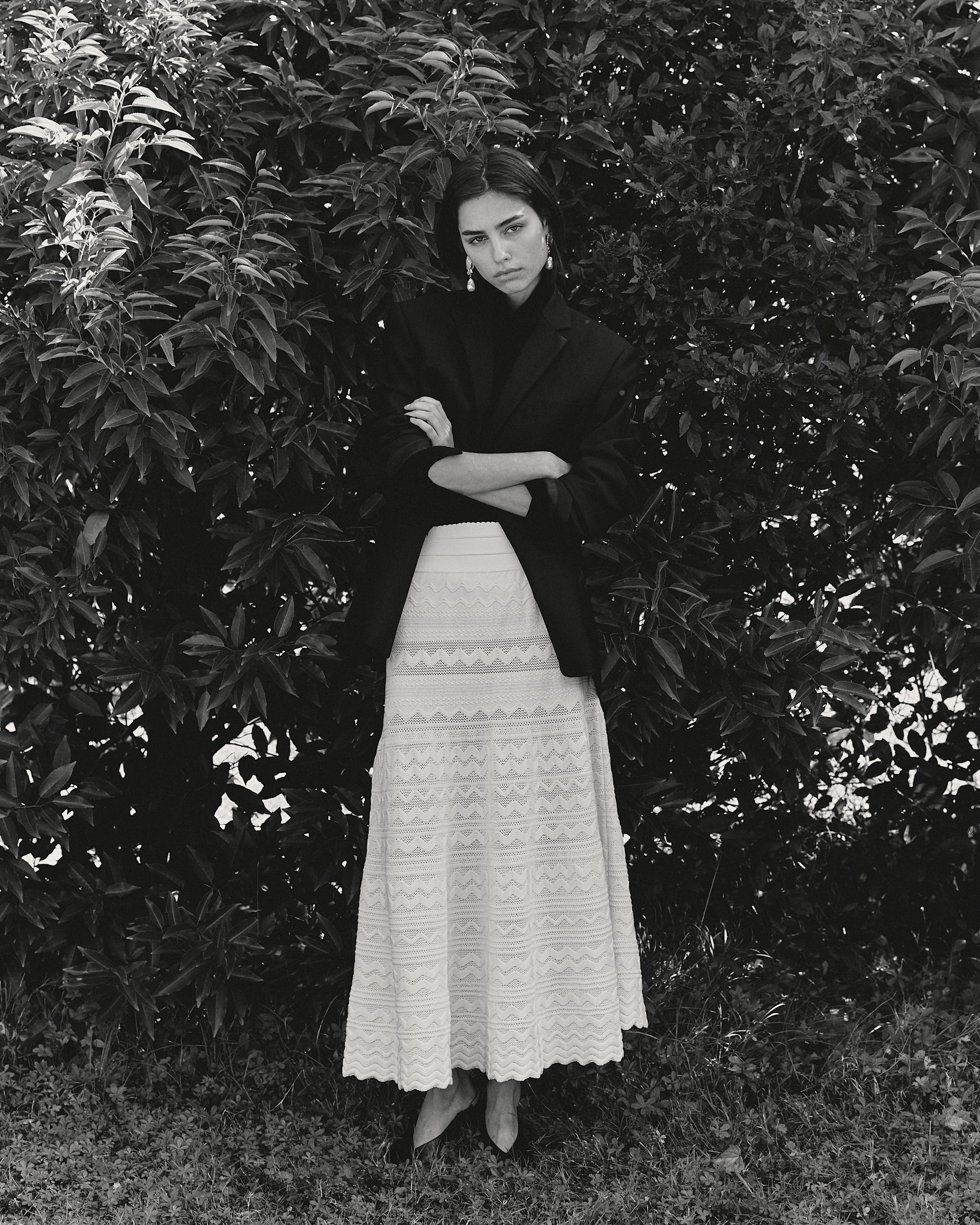 Jupe longue maille croquet Naturel - Vêtement de luxe femme