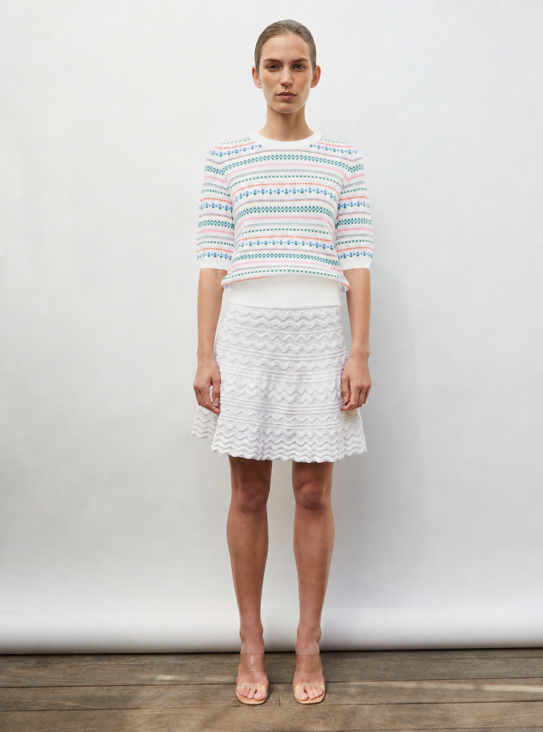 Top maille jacquard fair isle milk multi - Vêtement en maille de luxe Molli