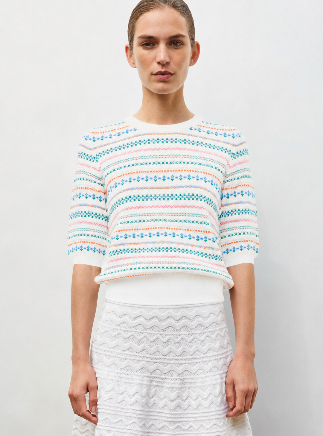 Top maille jacquard fair isle milk multi - Vêtement de luxe femme