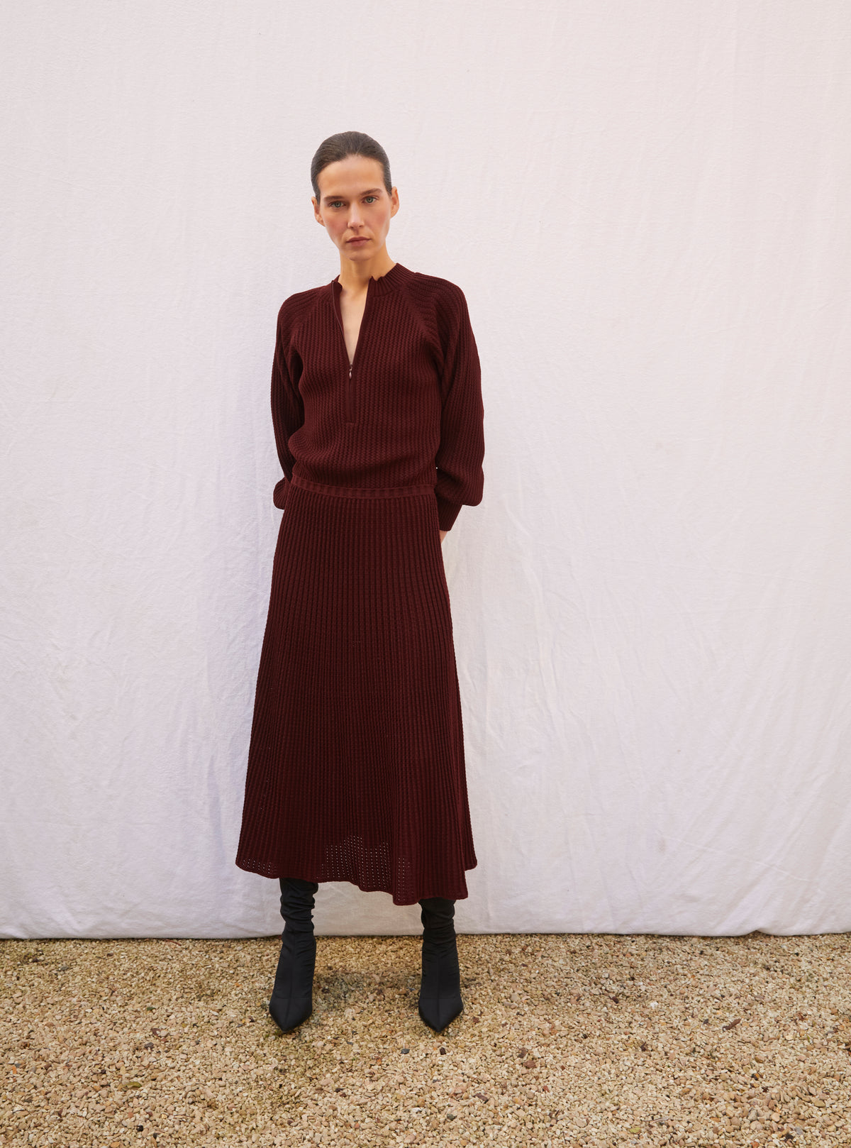 Robe fluide maille ondulée amarante - Molli_campagne