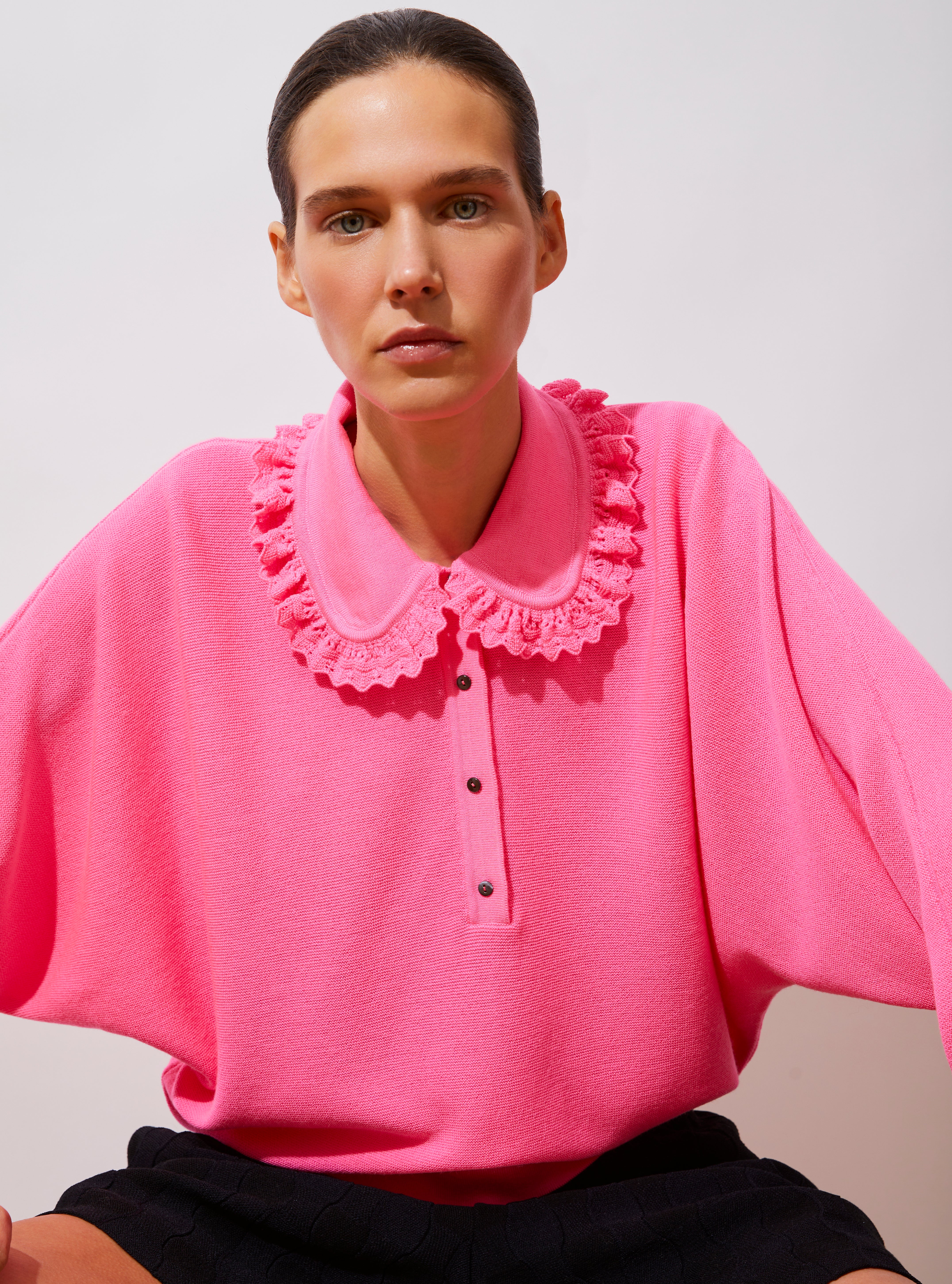 トップス m me eme Bijou ribbon collar knit tops Molli Mimosa