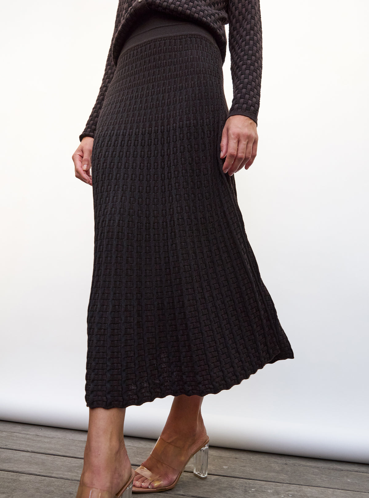 Jupe longue maille cannage ebene - Vêtement en maille de luxe Molli