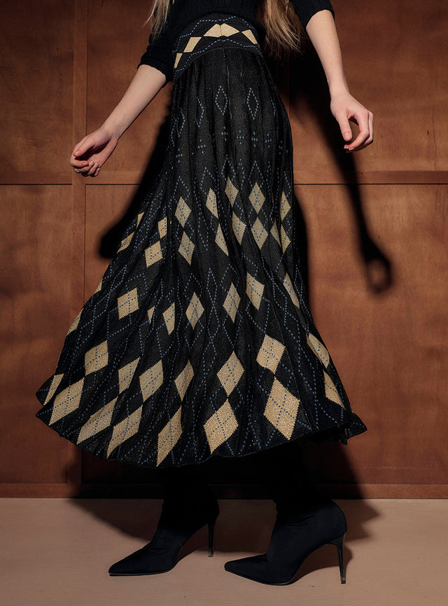 Fluid argyle knit skirt - Image principale