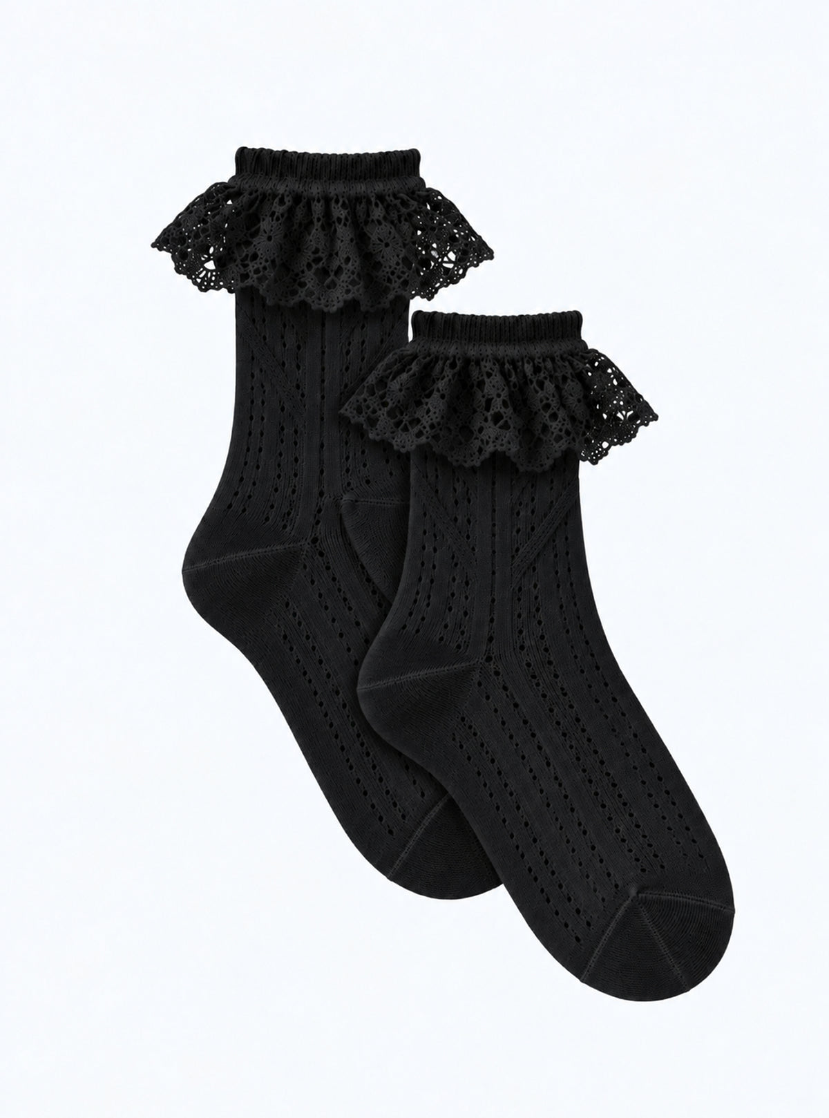 Chaussettes ajourées à volants noir profond - Molli_packshot