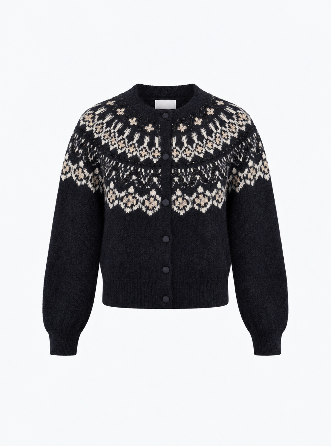Cardigan en maille de luxe Molli - Cardigan jacquard fair isle noir profond_packshot
