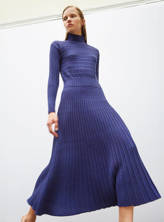 long pleated knit dress