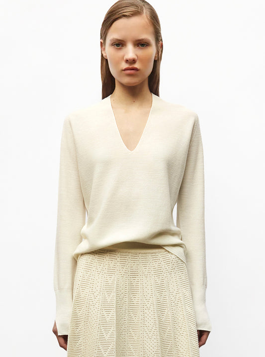 Top fin oversize à col V - Vêtement de luxe femme
