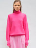 Top fin maille point mousse col montant Rose fluo - Vêtement en maille de luxe Molli