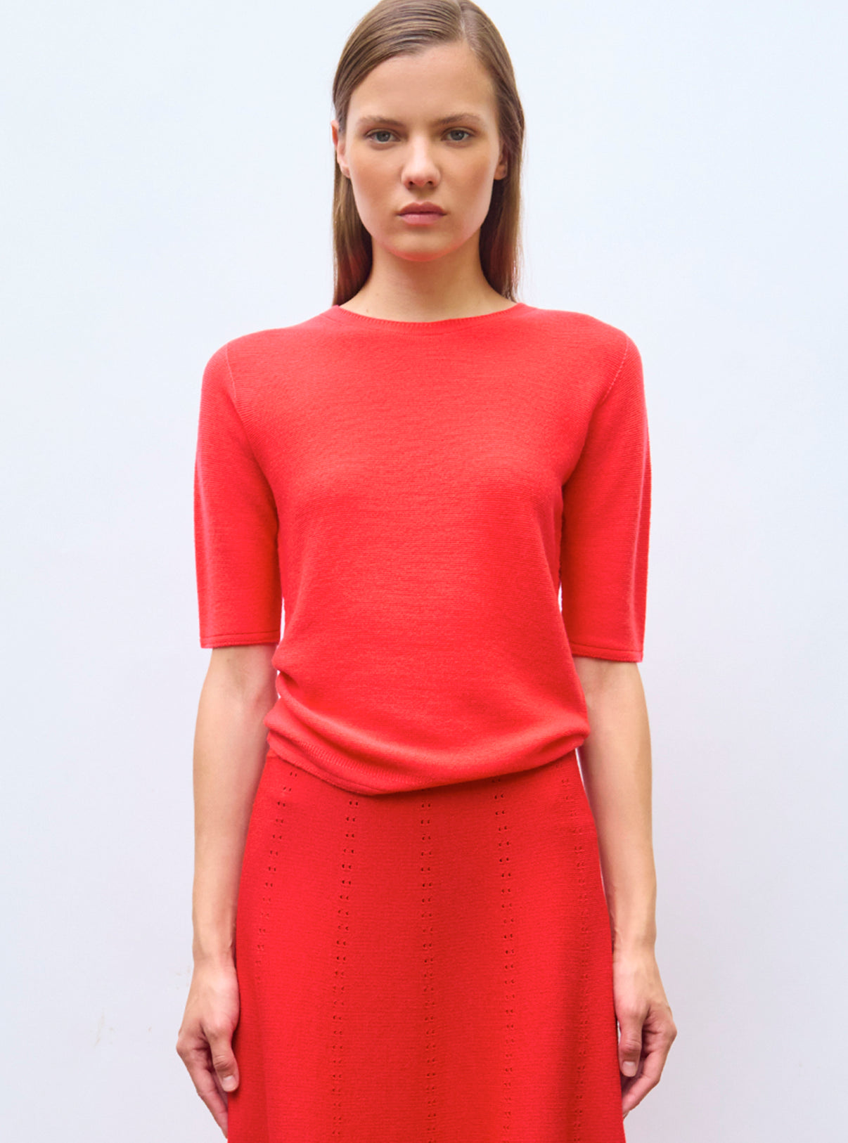 top fin maille manches coudes coquelicot Molli - Main Image