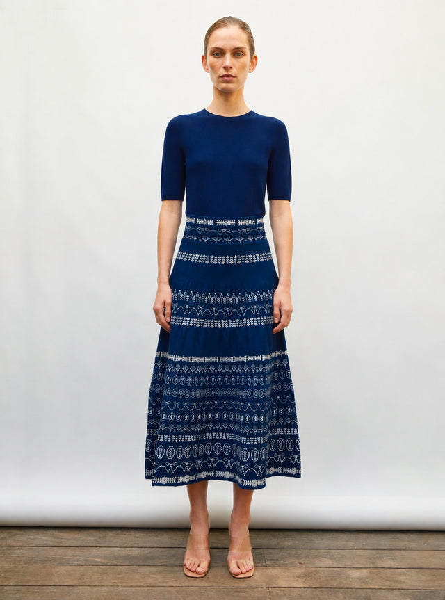 Fine knit skirt in porcelain jacquard - Image principale