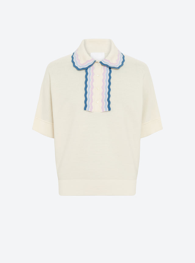 wide knit top rick-rack edged collar - Image principale
