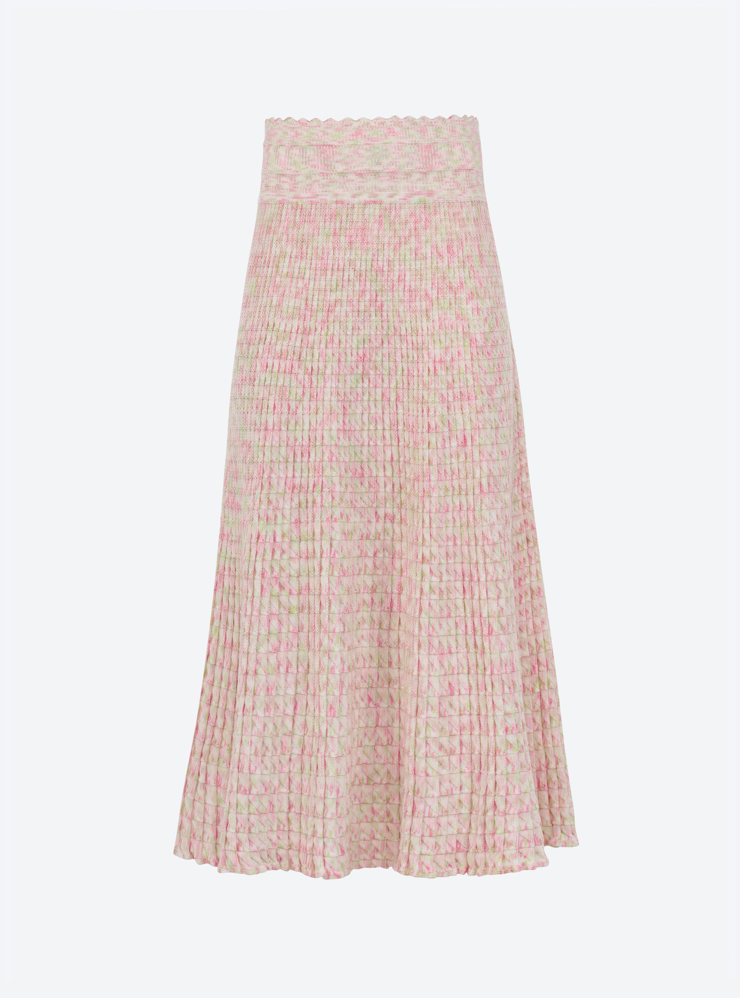 Jupe fluide maille origami naturel multi-rose - Molli