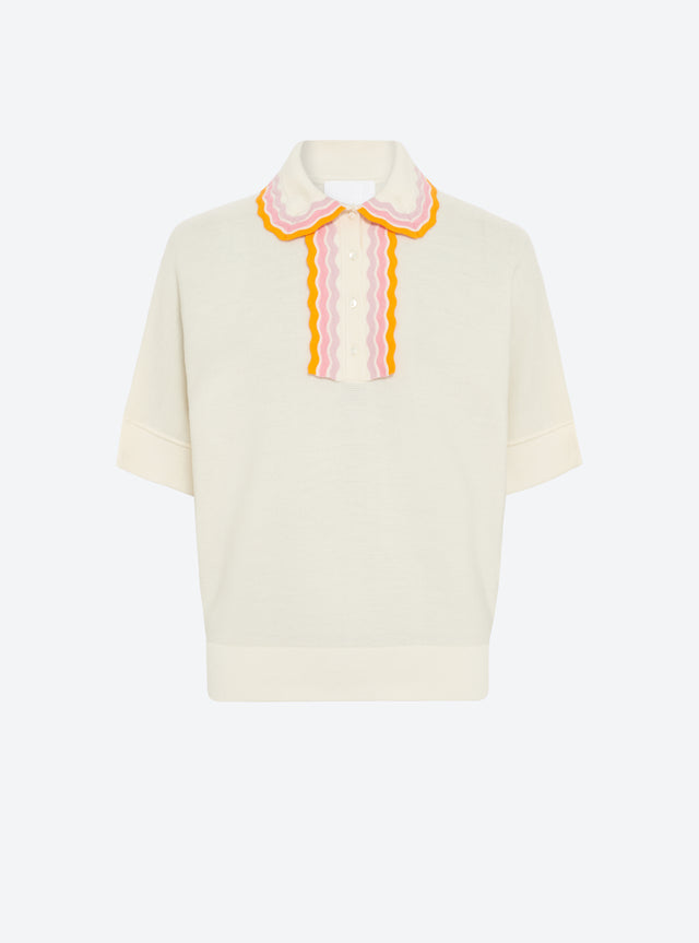 wide knit top rick-rack edged collar - Image principale