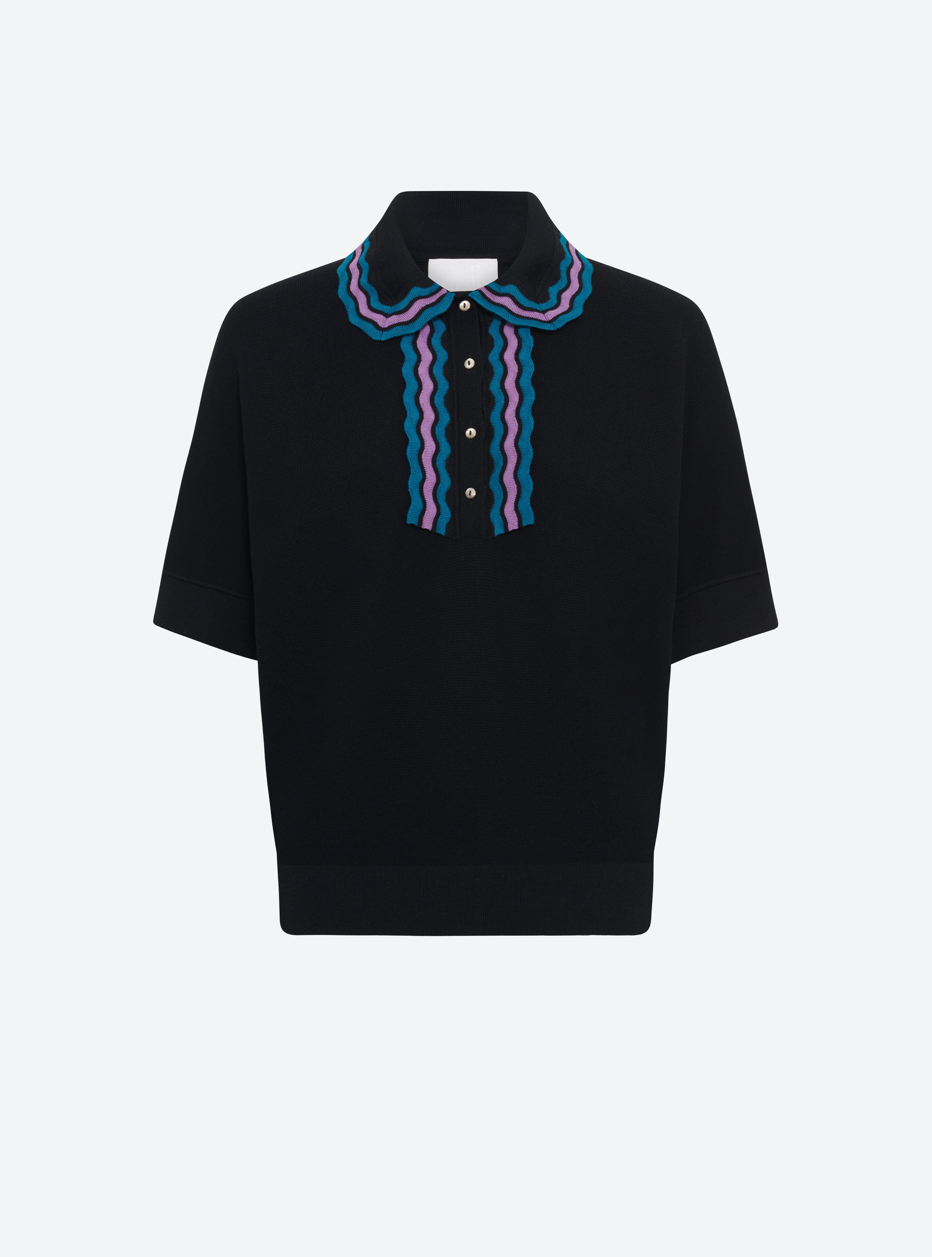 Top en maille de luxe Molli - Top ample maille col croquet noir profond-multi