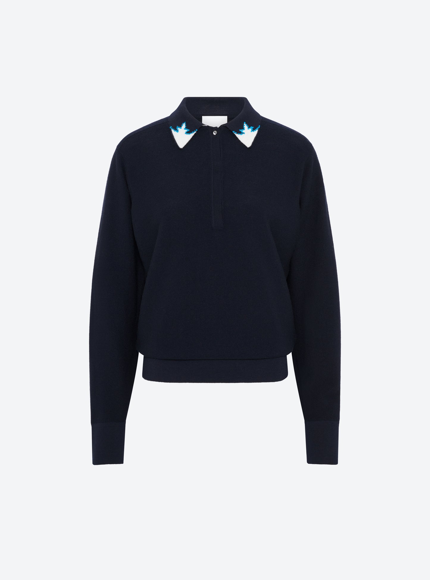 Chemise en maille de luxe Molli - Chemise maille col graphique nuit-naturel-turquoise