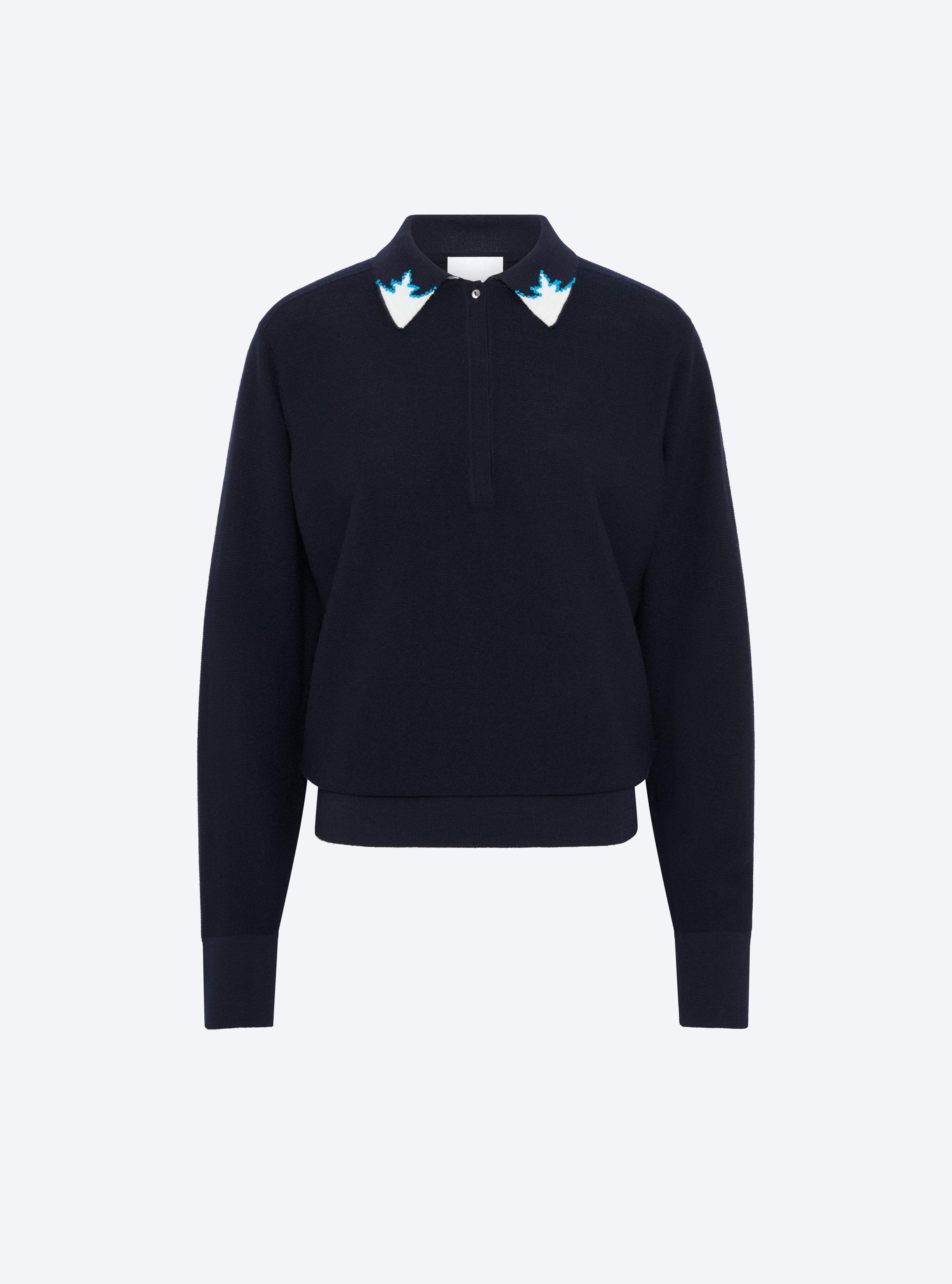 Chemise en maille de luxe Molli - Chemise maille col graphique nuit-naturel-turquoise