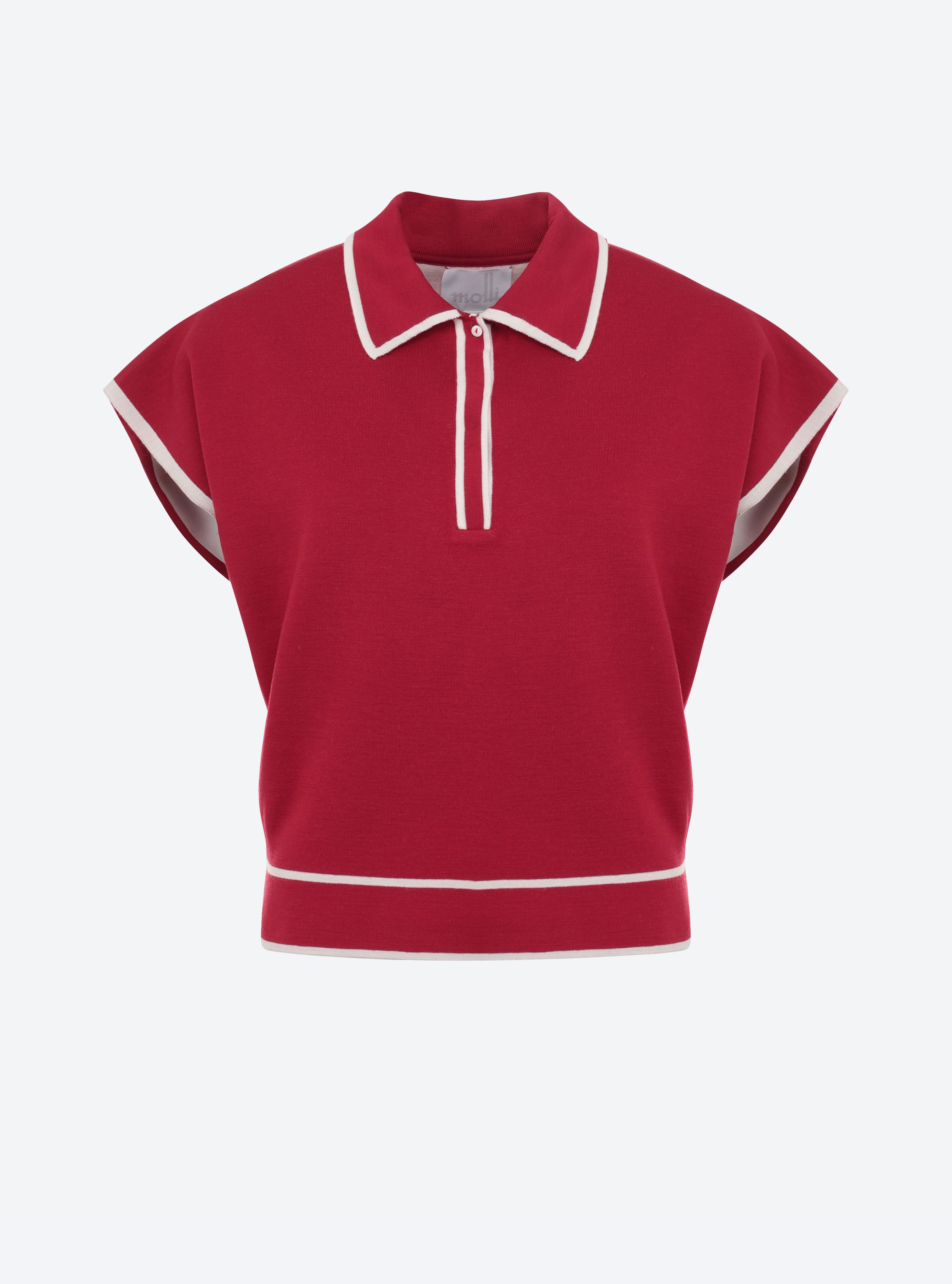 Top en maille de luxe Molli - Top ample maille col gansé grenat-naturel